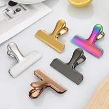 1pc Luxury Gold Stamping Stainless Steel Clip, Versatile For Food, Documents, Office Supplies, Back To School