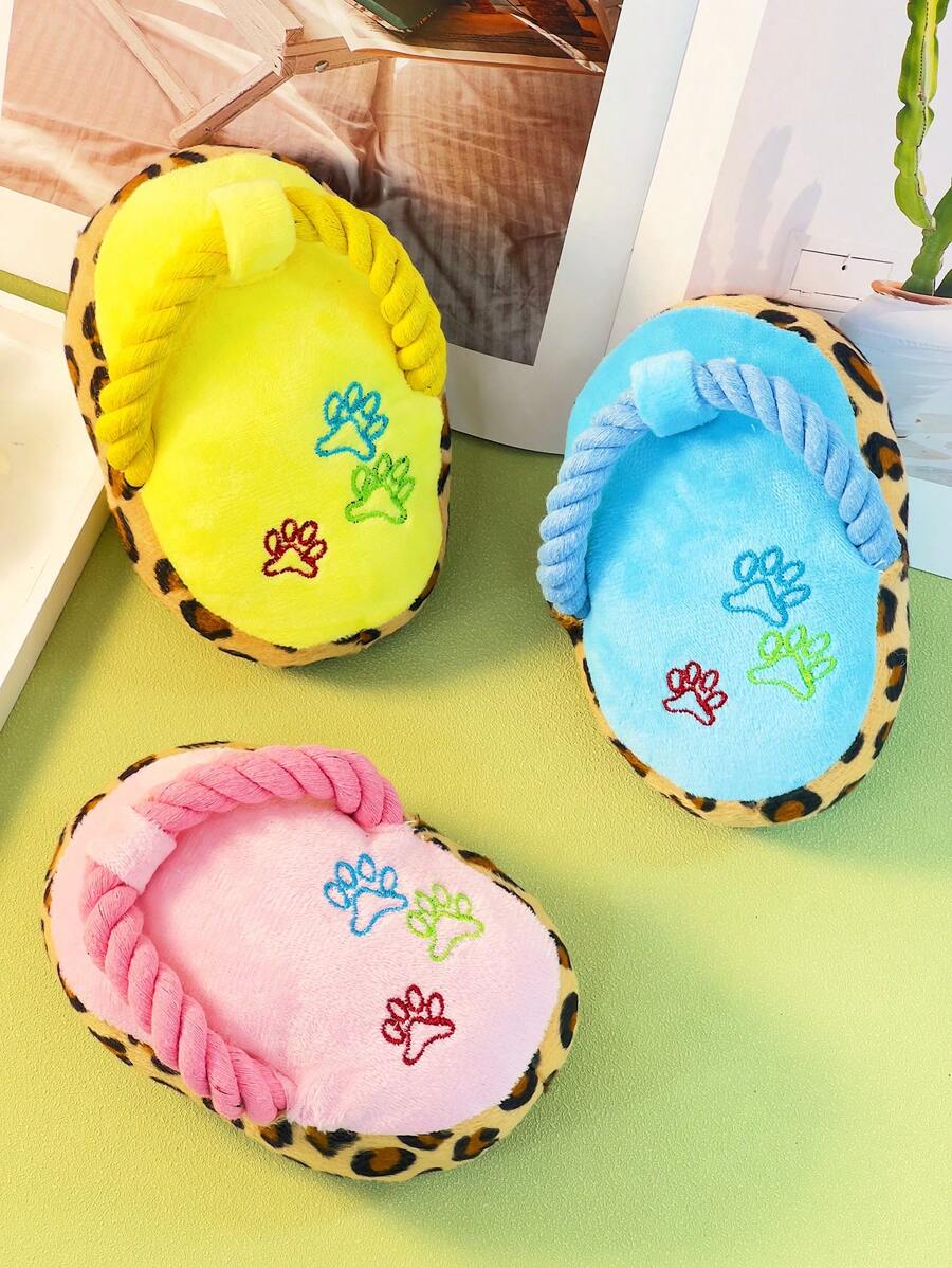 1入組寵物毛絨玩具啾啾聲繩拖鞋狗咬玩具，提供娛樂、減壓和咬嚼等功能，僅供寵物使用 - 彩色 - 查看 1