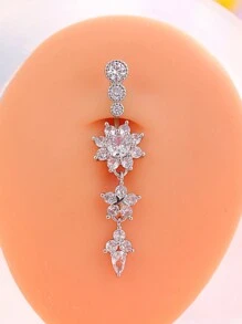 1 Chiếc Nhẫn Rốn Bằng Thép Không Gỉ Với Ngôi Sao Năm Cánh Và Ba Phần Được Khảm 21 Cubic Zirconia Cho Nữ, Trang Sức Khuyên Rốn Gợi Cảm Y2K Đeo Hàng Ngày - hoa ngôi sao năm cánh - Xem 3