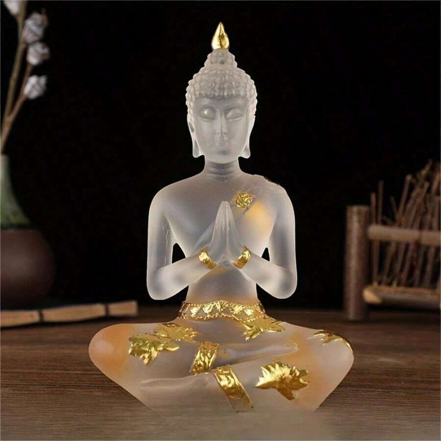 1pc Matte Buddha Statue Ornament, Sculpture Handicraft, Resin Craftsmanship, Zen Decoration, Meditation Sitting Posture, Buddha Statue Home Decoration, Spring Festival Decoration, For Home Room Living Room Office Decor Best - White - View 1