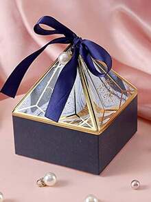 10pcs Creative Diamond-Shaped Candy Favor Boxes For Wedding & Party, Simple Gift Boxes For Favors - Blue - View 4