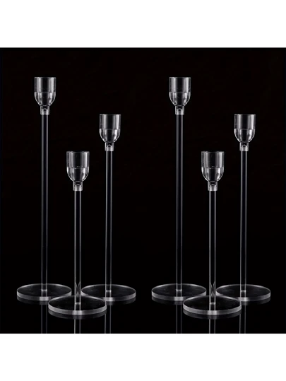 6 件/套亚克力烛台优雅欧式风格婚礼/派对装饰浪漫烛光家居装饰，适用于万圣节、房间装饰、礼物