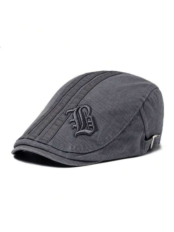1pc Retro Style Embroidered Beret Cap For Men, Spring/Summer Sun Hat Fashionable And Adjustable