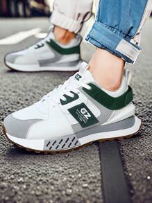Fashion Colorblock Thick Sole Men's Chunky Sneakers, Fashion Breathable Comfortable Men's Athletic Shoes, Height Increasing Lace-Up Men's Running Shoes For Outdoor