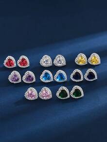 1入精品豪華全鑲鑽多彩心形立體方鑽耳針，適合女性日常、通勤、派對、節慶佩戴，情人節禮物 - 愛心耳環 - 查看 12