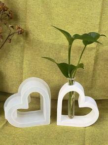 3 件装空心心形硅胶模具（带 2 个试管）水培花盆水泥石膏模具 DIY 北欧风格花瓶树脂模具家居装饰 - 白色 - 查看 5