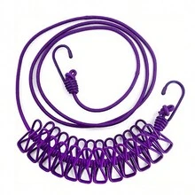 1個便攜式旅行晾衣繩，可伸縮野營晾衣繩，帶12個夾子的可調節晾衣繩，既適用於室內也適用於室外，家居必備 - 彩色 - 查看 13