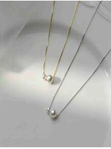 女性S925純銀珍珠項鍊，精緻豪華的新娘配飾，別緻的珍珠鎖骨鏈，精致的銀飾項鍊 - 金色 - 查看 1