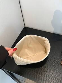 新款春夏时尚百搭纯色编织化妆包带字母布标，休闲手拿包/小单肩包/化妆包/手机包/沙滩包化妆品收纳包化妆品收纳袋迷你包旅行小化妆盒配件化妆架刷子包化妆品容器化妆包旅行必需品女士配饰旅行用品