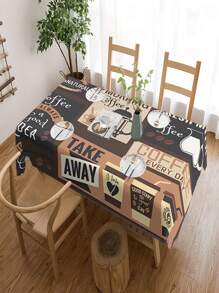 1pc Retro Coffee Polyester Tablecloth, Coffee Pattern Table Cover, Rectangle Waterproof Tablecloth,  Waterproof Stain Wrinkle Free, Indoor And Outdoor Table Cover, For Home Kitchen Dining Decoration