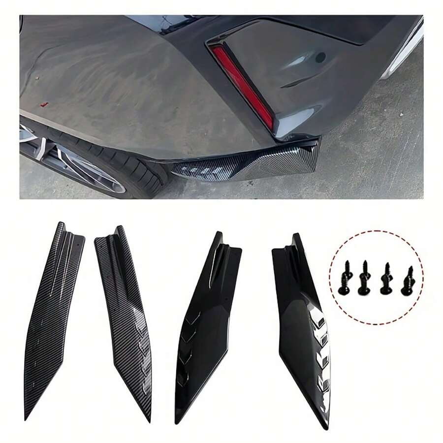 2pcs Universal Car Rear Bumper Lip Diffuser Side Skirt Extension Black Carbon Fiber Rear Spoiler Lip Wrap Angle - Black - View 1