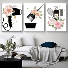 YIKES 3PCS Hair Salon Poster Prints Hairdresser Beautician Nail Wall Art Pictures Nordic Canvas Painting For Beauty Salon Barber Shop Decor Frameless - Multicolor - View 2