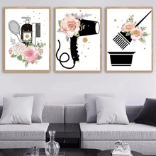 YIKES 3PCS Hair Salon Poster Prints Hairdresser Beautician Nail Wall Art Pictures Nordic Canvas Painting For Beauty Salon Barber Shop Decor Frameless - Multicolor - View 3