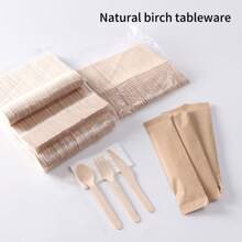 屋外キャンプ用食器セット 4個入り個別包装付き、家族の屋外旅行やピクニックに最適 - 木材 - チェックする 1