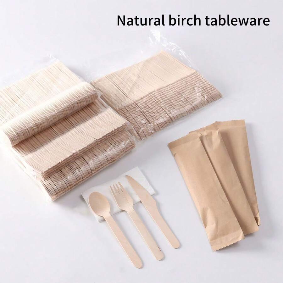 屋外キャンプ用食器セット 4個入り個別包装付き、家族の屋外旅行やピクニックに最適 - 木材 - チェックする 1