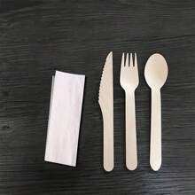 屋外キャンプ用食器セット 4個入り個別包装付き、家族の屋外旅行やピクニックに最適 - 木材 - チェックする 5