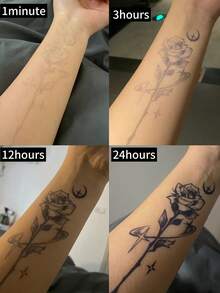 1 Peça tatuagem temporária de flores em 3D para arte corporal no desenho para a cintura e costas femininas, tatuagens falsas de borboleta negra e flor - Preto - Visão 5