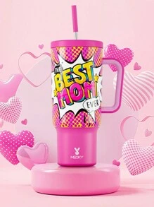 Cốc 40oz có quai và ống hút, cốc cách nhiệt, bình đựng nước cách nhiệt chân không, cốc có nắp và ống hút, cốc du lịch bằng thép không gỉ cách nhiệt, chống rò rỉ 100%, giữ lạnh trong 34 giờ, quà tặng Ngày của Mẹ cho Mẹ (Mẹ tuyệt vời nhất) - Hồng - Xem 3
