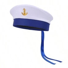 Sombrero de capitán, gorro de marinero blanco para actuaciones en fiestas y escenarios, gorro de barquero - Azul y blanco - Ver 7