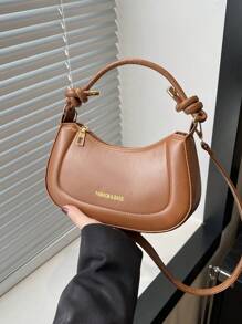 New Fashionable Casual PU Leather Shoulder Bag With Adjustable Strap And Gold Foil Print For Women - Brown - View 2