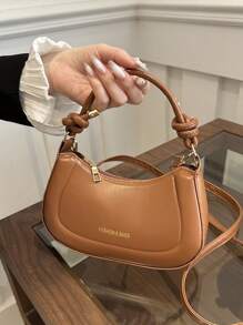 New Fashionable Casual PU Leather Shoulder Bag With Adjustable Strap And Gold Foil Print For Women - Brown - View 4