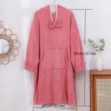 1件珊瑚絨柔軟吸水披風式浴袍，設有口袋、蝴蝶結和袖子，適合各季節使用，適用於浴室、游泳池、沙灘和家中 - 彩色 - 查看 2