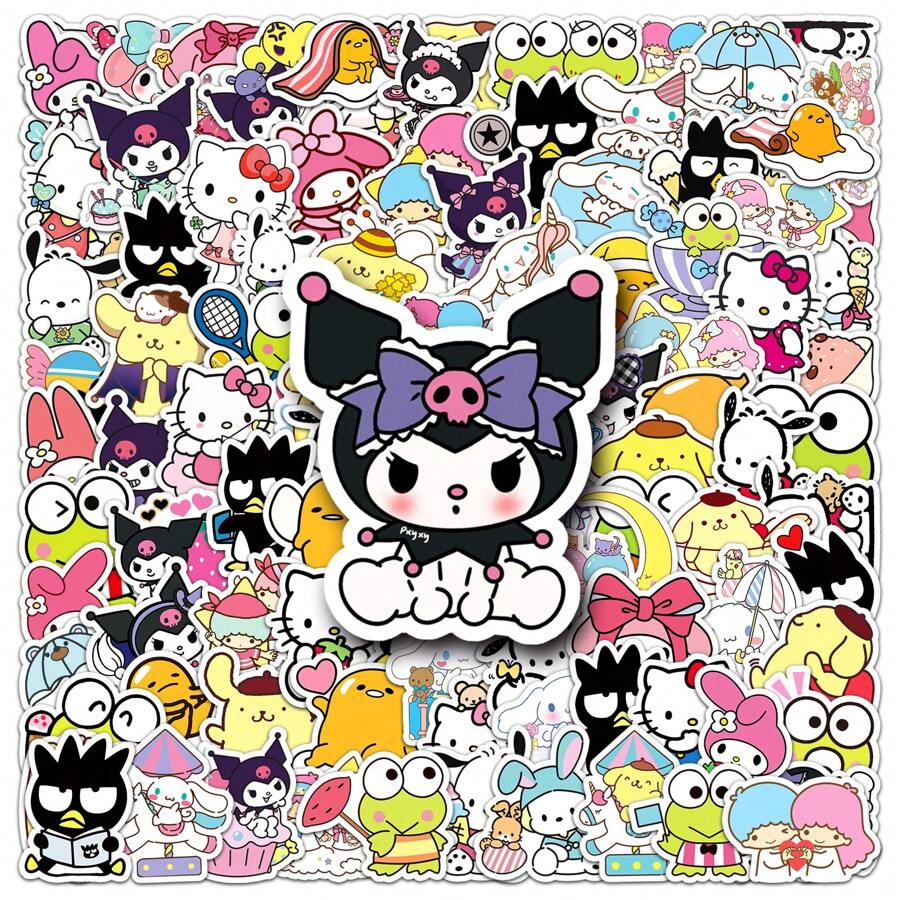 Sanrio 101入組INS風格可愛的家庭旋律貼紙，DIY貼於電話、筆記型電腦、汽車貼紙家居貼紙之用 - 彩色 - 查看 1