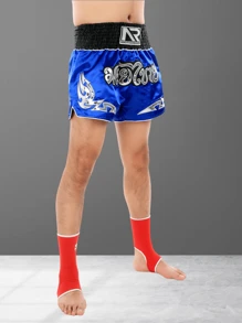 泰拳格斗短裤，MMA 短裤服装训练笼斗搏击格斗武术跆拳道短裤服装。柔术短裤（蓝色） - 黑色 - 查看 3