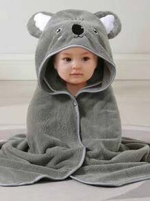 Süßes Cartoon-Tier-Design Baby Kapuzenbadetuch, aus Korallen-Fleece, hautfreundlich, saugfähig und schnelltrocknend, Bademantel mit zwei Verwendungsmöglichkeiten für Säuglinge, Babys und Kleinkinder, Schwimm- und Bademantel, 1 Stück