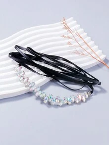 juran 1pc Rhinestone Studded Leather Choker Necklace For Women - Multicolor - View 2