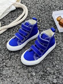 儿童白色帆布鞋，适合幼儿男孩和女孩的中帮运动鞋，春秋季，韩版，时尚，低帮，休闲系带运动鞋，经典低帮帆布鞋，时尚，百搭，儿童休闲运动滑板鞋。 - 寶藍色 - 查看 11