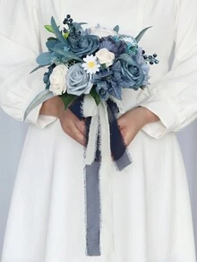 1Bunch 11.81in Wedding Bouquet Flower Artificial Rose Flowers For Bride Bridesmaid, Boho Rustic Wedding Ceremony Anniversary Decor