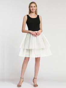 Women's Pink, Sky Blue, Yellow, Black, White, Red, Dark Green Layered Tulle Tutu Skirt, 4-Layer Tulle+1-Layer Lining Skirt, No Bones Underskirt Petticoat, Dress Petticoat, Festival Stage Performance Skirt, Summer Cosplay Costume Halloween Fall Clothes For Women - Multicolor - View 14