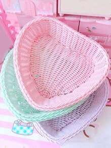 1 件心形藤条桌面收纳篮，北欧风格家居装饰收纳盒，可存放水果、遥控器、糖果、珠宝 - 均碼 - 查看 1