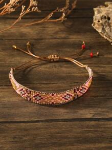 1pc Bohemian Style Vintage Holiday Geometric Pattern Handmade Beaded & Braided Adjustable Bracelet, Ideal For Women's Daily Wear - Handmade Beaded Bracelet - View 9