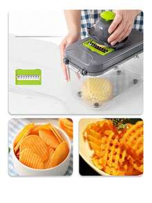 Vegetable Chopper, Multifunctional Fruit Slicer, Handheld Food Grater, Veggie Slicer, Cutting Machine With Container, Onion Chopper With Interchangeable Blades, Home Potato Cutter, Kitchen Tools, Kitchen Gadget - Army Green - View 4