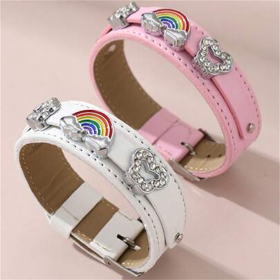 1 Vòng tay da hoa đính đá màu cầu vồng dành cho nữ