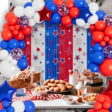 30入組紀念日，紀念日藍紅白氣球花圈套裝，七月四日棒球派對氣球拱門美國日海洋紀念日派對裝飾，愛國主題美式派對用品居家裝飾，戶外裝飾用品，愛國星形氣球花圈拱門套裝用於畢業、生日、婚禮和紀念日派對-紅、白和藍色箔氣球 - 藍色 - 查看 4