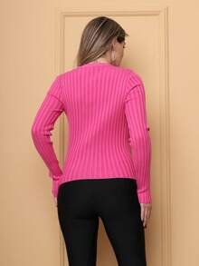 Women Knit Tops - Màu Hồng Tươi - Xem 5