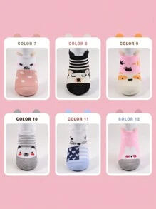 12 Pairs Of Women's Invisible Socks, Tines Girls Cute Socks With Ears, With Animal Cartoons - 彩色 - 查看 5