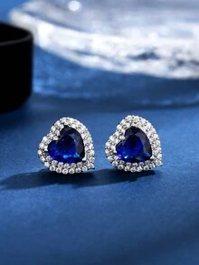 1入精品豪華全鑲鑽多彩心形立體方鑽耳針，適合女性日常、通勤、派對、節慶佩戴，情人節禮物 - 愛心耳環 - 查看 20