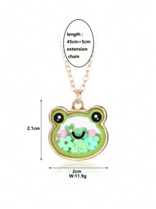 1pc Cute Frog Shaped Zinc Alloy Necklace With Colorful Glitter Pendant, Suitable For Daily Wear - Gold - View 3