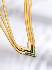 1pc Fashionable Personalized V-Shaped 18K Gold Plated Stainless Steel Necklace, Suitable For Women Party Gift Or Daily Wear - Yellow Gold - View 6