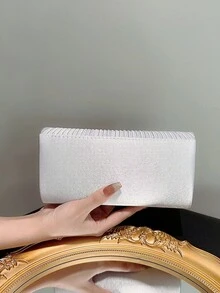 女士經典優雅百摺設計手拿包，鑲有鑽石裝飾，適用於晚宴、舞會等正式場合，可用作手腕袋、斜跨包或肩背包 - 銀色 - 查看 4