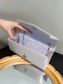 女士經典優雅百摺設計手拿包，鑲有鑽石裝飾，適用於晚宴、舞會等正式場合，可用作手腕袋、斜跨包或肩背包 - 銀色 - 查看 6