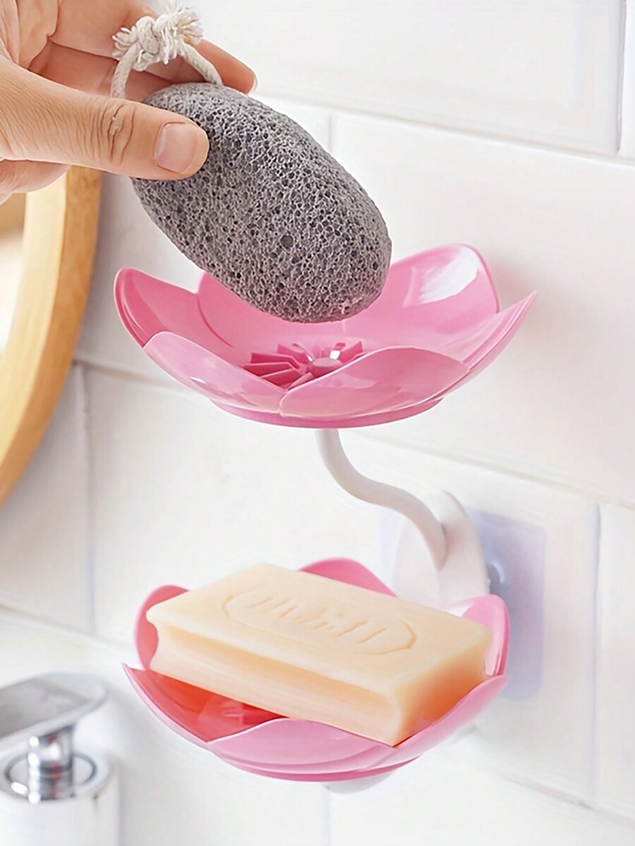 Bathroom Soap Dish Holder, Wall Mounted Double Layer Lotus Soap Box