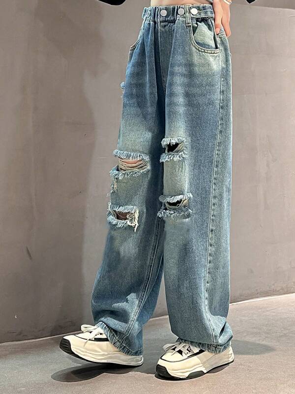 Calça Denim Flare Gasta para Meninas Pré-Adolescentes, Estilos de Primavera e Outono, Vendida como 1 Peça