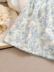 Girls' Floral Bubble Sleeve Princess Dress, New Summer Collection - Blue - View 6