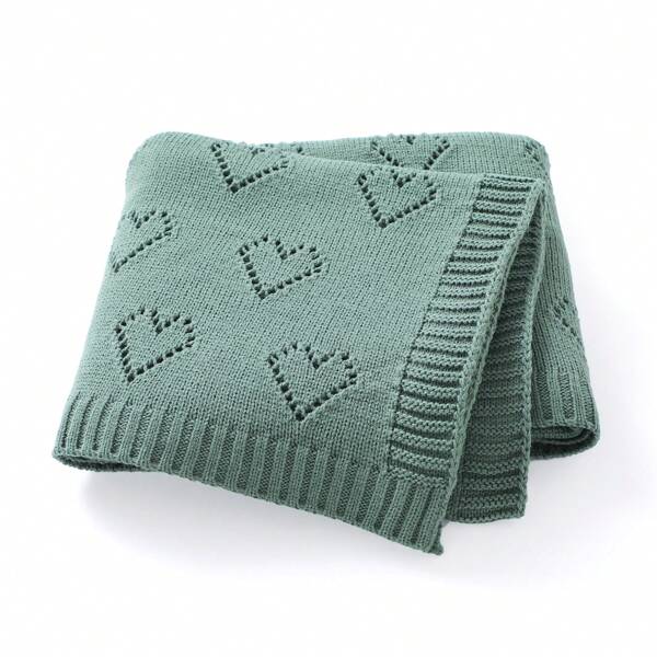 1pc Heart Pattern Knitted Baby Swaddle Blanket, Soft & Comfortable Baby Blanket For All Seasons