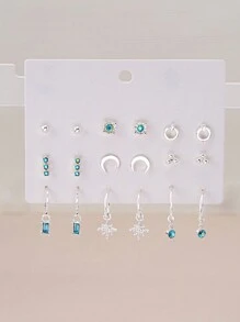 9 pares Brincos de Argola e Brincos de Strass de Prata/Ouro/Ouro Rosa/Preto Elegante, Fofo, Simples e Casual da Moda Europeia e Americana, Adequado para Uso Diário, Férias, Presente, Joia para Mulheres